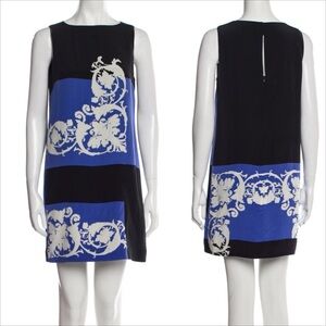 TIBI blue and black color block silk mini sleeveless sheath dress. Womens size 2